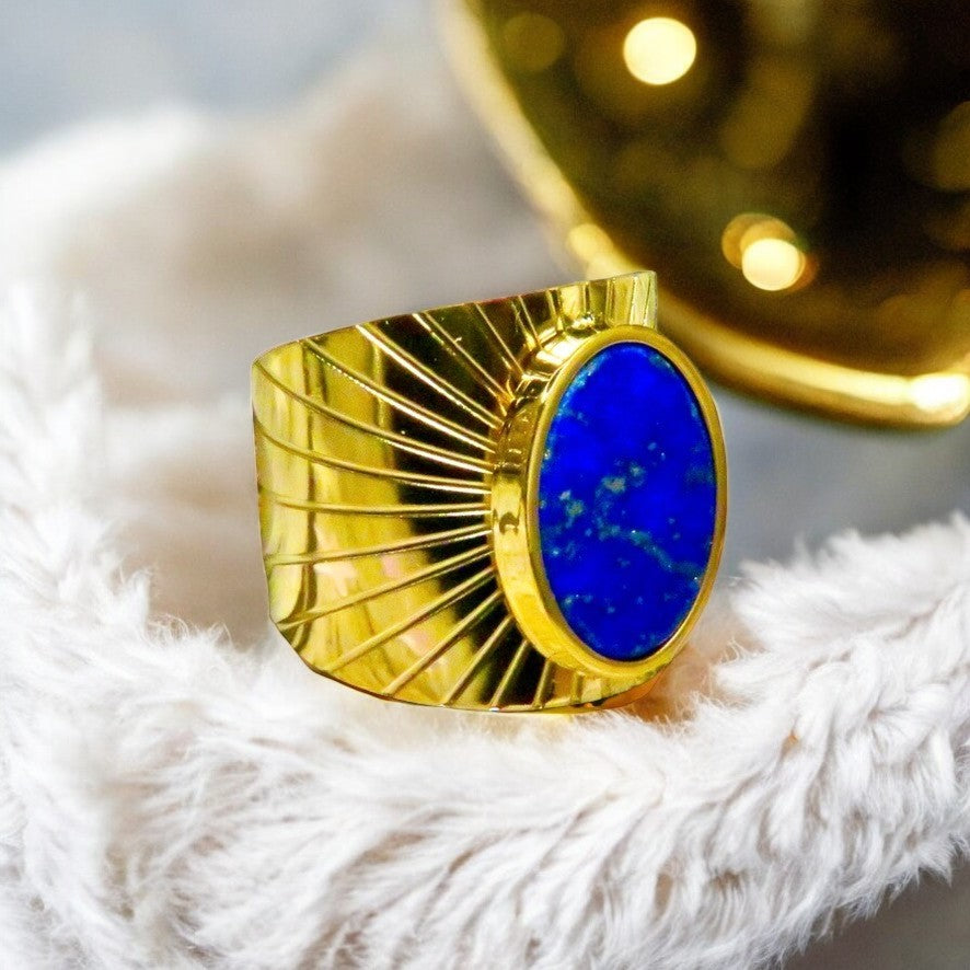 Bague "RACHEL" adaptable avec Lapis lazuli