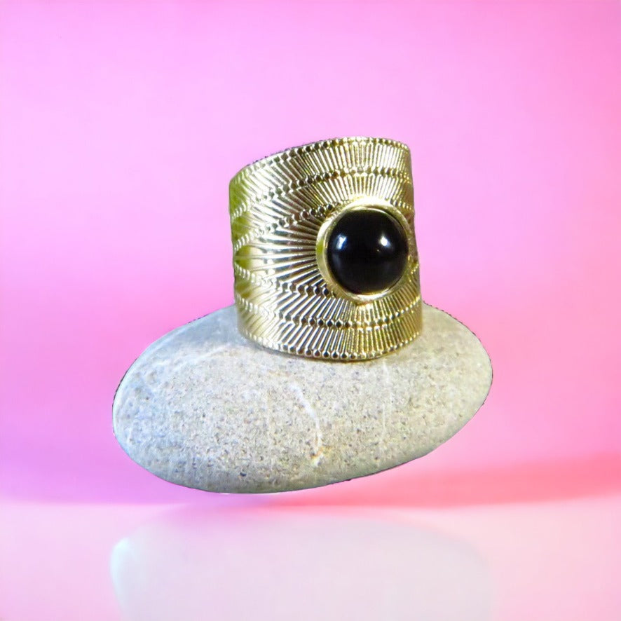 Bague "NATHALIE" acier inoxydable adaptable et onyx