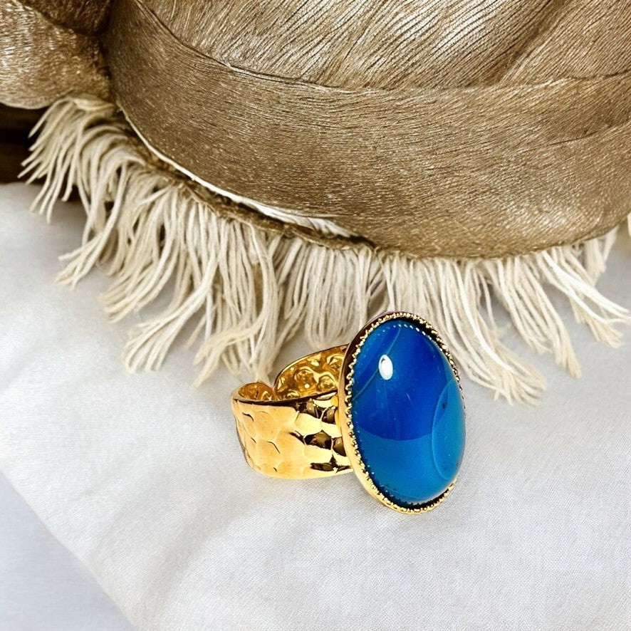 Bague "FLORA" dorée or fin en pierre en Agate