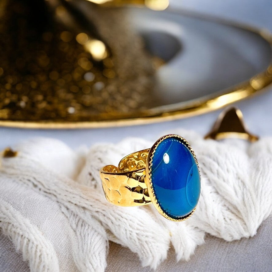 Bague "FLORA" dorée or fin en pierre en Agate