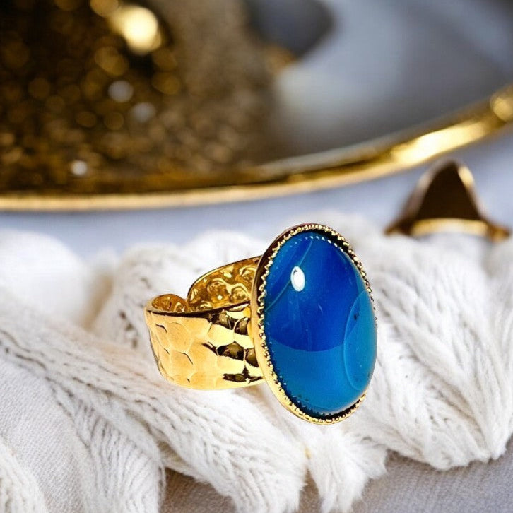 Bague "FLORA" dorée or fin en pierre en Agate