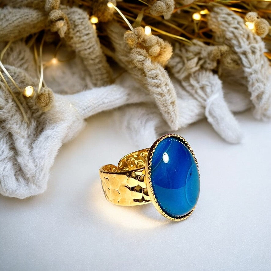Bague "FLORA" dorée or fin en pierre en Agate