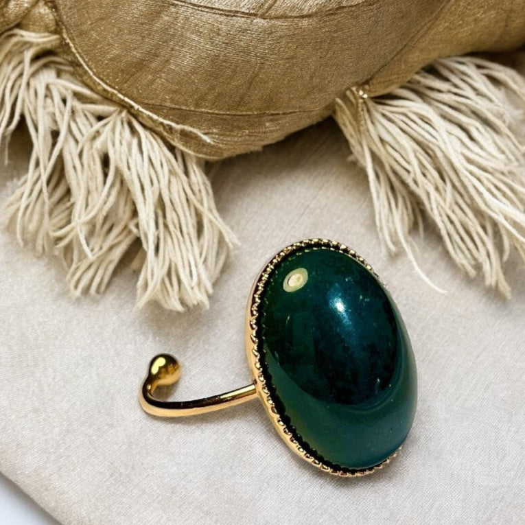 Bague "OCEANE" dorée or fin en pierre d' Agate mousse