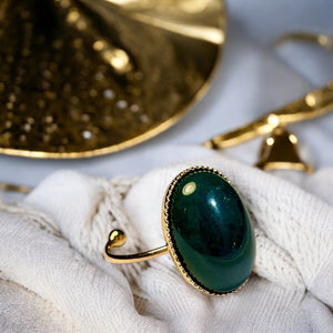 Bague "OCEANE" dorée or fin en pierre d' Agate mousse