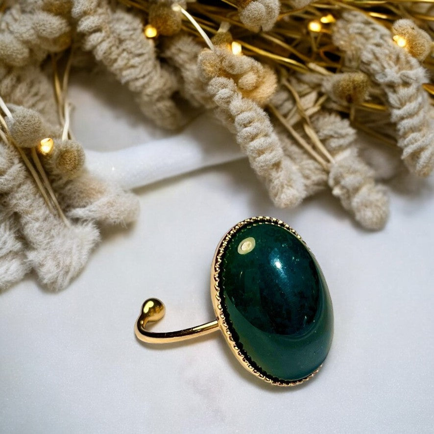 Bague "OCEANE" dorée or fin en pierre d' Agate mousse