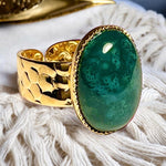 Bague "EQUILIBRE ÉMOTIONNEL" dorée or fin en pierre d' Agate mousse