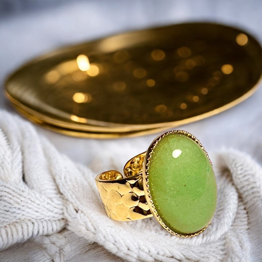 Bague "MAELLE" dorée or fin en pierre d’ Aventurine