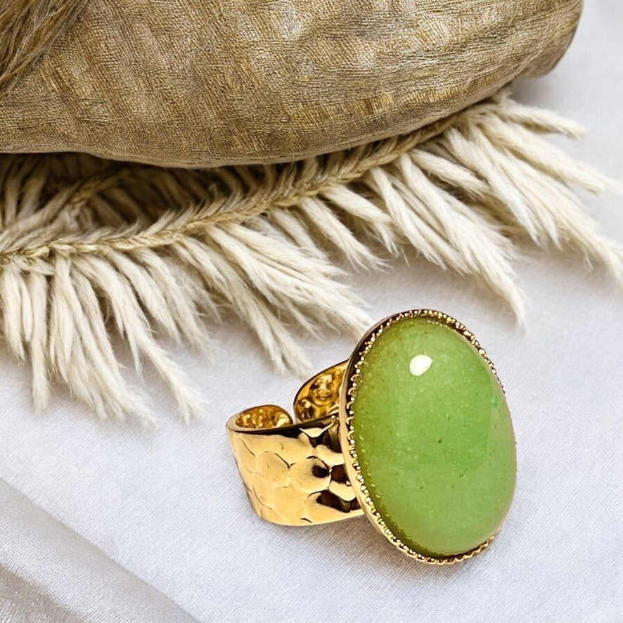 Bague "MAELLE" dorée or fin en pierre d’ Aventurine