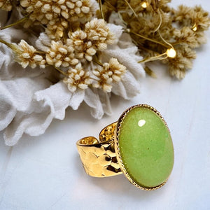 Bague "MAELLE" dorée or fin en pierre d’ Aventurine
