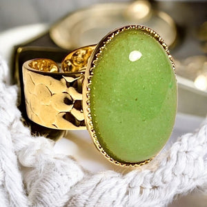 Bague "MAELLE" dorée or fin en pierre d’ Aventurine