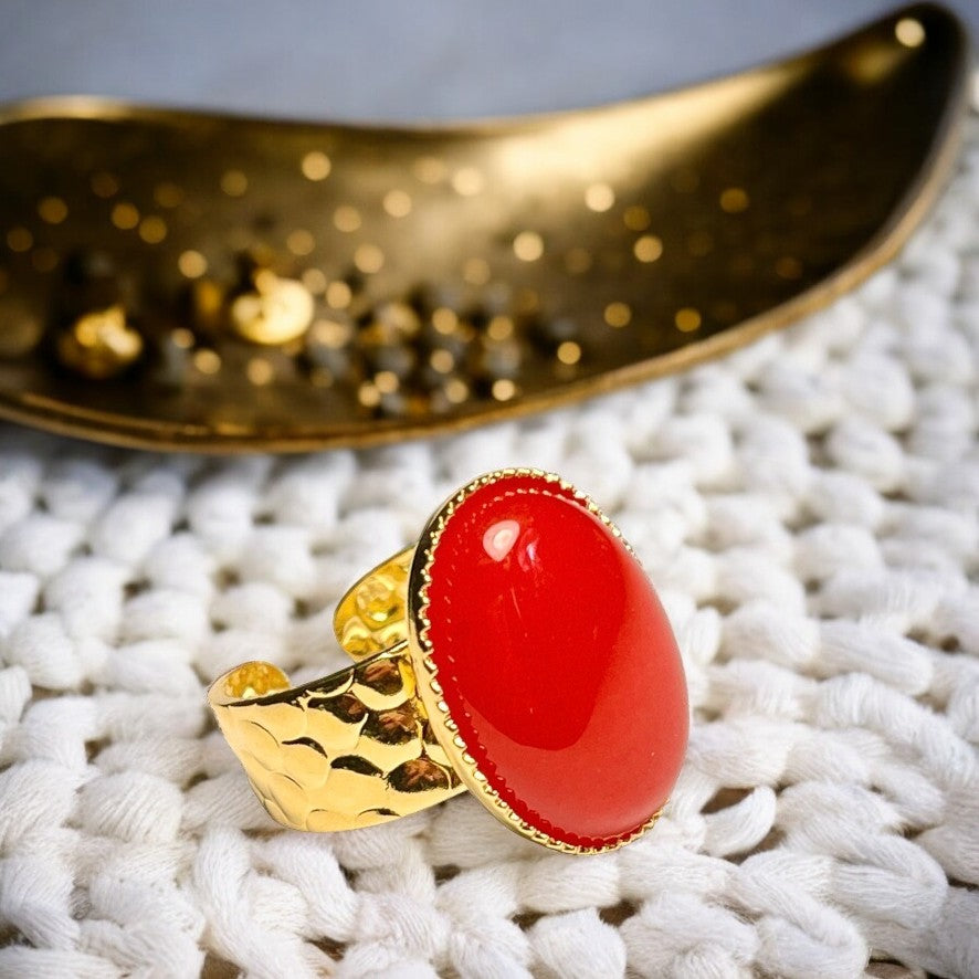 Bague "JUSTINE" dorée or fin en pierre de Cornaline
