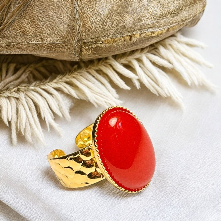 Bague "JUSTINE" dorée or fin en pierre de Cornaline