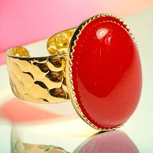 Bague "JUSTINE" dorée or fin en pierre de Cornaline