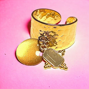 Bague "EMMA" dorée or fin avec pierre de Labradorite et sequin émaillé