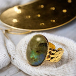 Bague "LAURENCE" dorée or fin en pierre de Labradorite