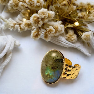 Bague "LAURENCE" dorée or fin en pierre de Labradorite