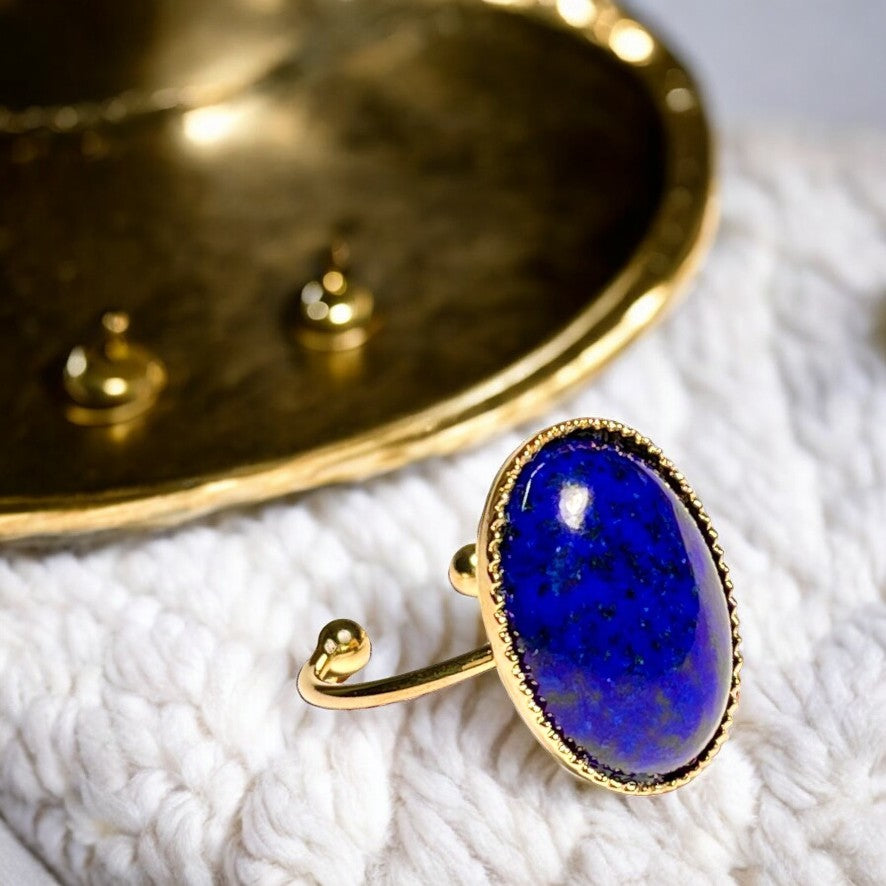 Bague "ELISA" dorée or fin en pierre de Lapis Lazuli