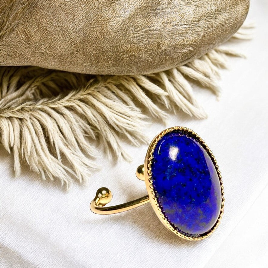 Bague "ELISA" dorée or fin en pierre de Lapis Lazuli