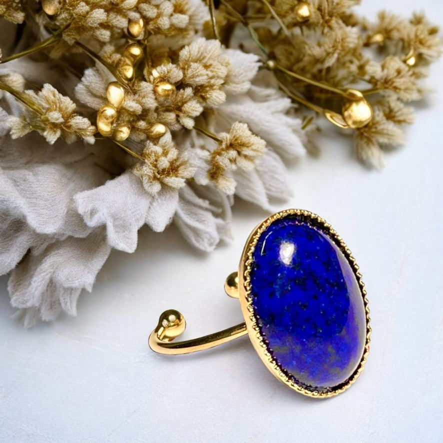 Bague "ELISA" dorée or fin en pierre de Lapis Lazuli