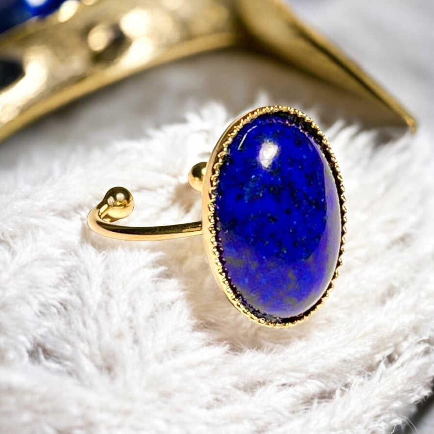 Bague "ELISA" dorée or fin en pierre de Lapis Lazuli