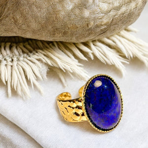 Bague "LILOU" dorée or fin en pierre de Lapis Lazuli