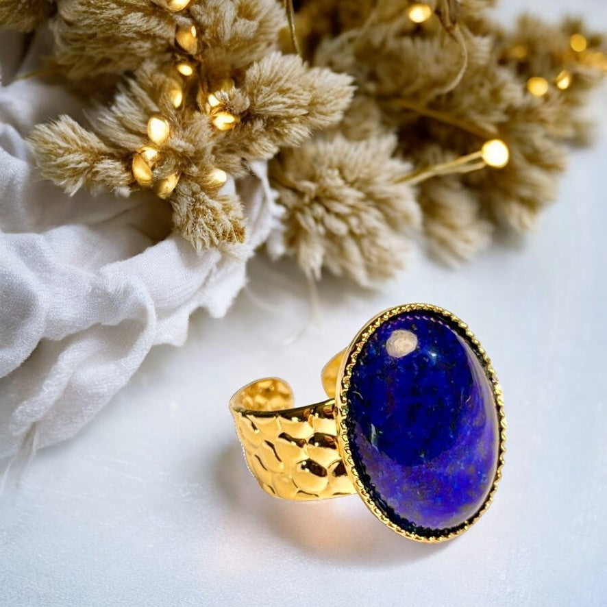 Bague "LILOU" dorée or fin en pierre de Lapis Lazuli