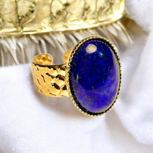 Bague "LILOU" dorée or fin en pierre de Lapis Lazuli
