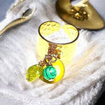Bague "AVA" dorée or fin en Malachite et Péridot  avec sequin émaillé