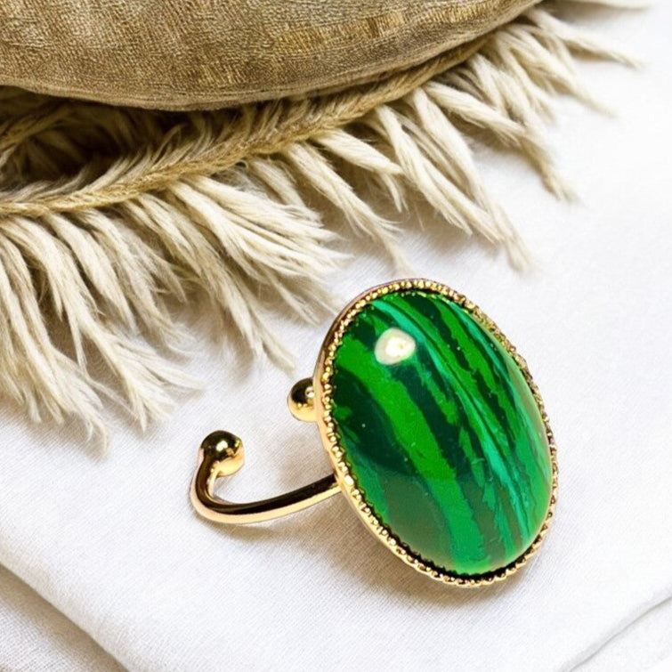 Bague "CELIA" dorée or fin en pierre de Malachite