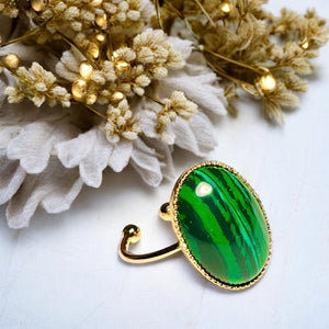 Bague "CELIA" dorée or fin en pierre de Malachite