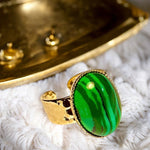 Bague "LILA" dorée or fin en pierre de Malachite