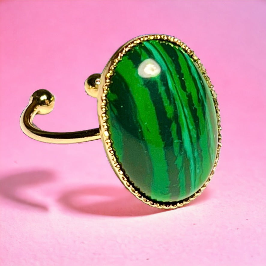 Bague "CELIA" dorée or fin en pierre de Malachite