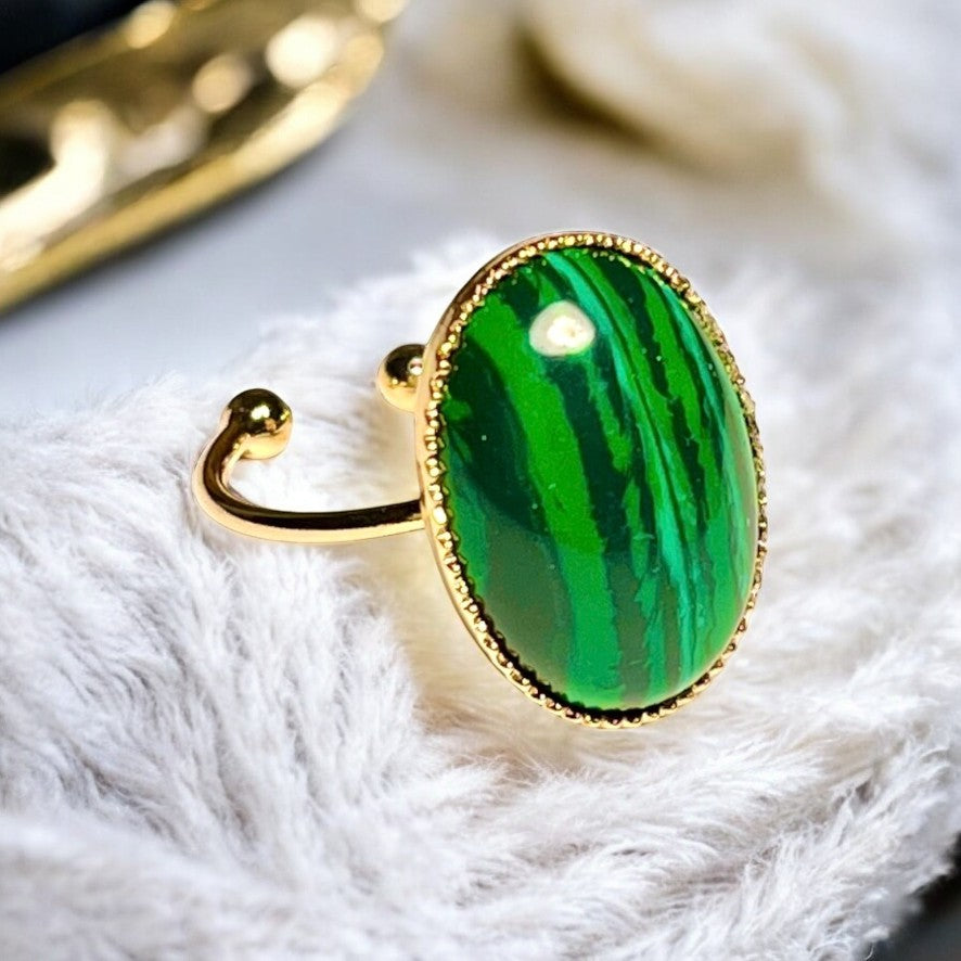 Bague "CELIA" dorée or fin en pierre de Malachite