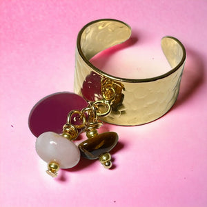 Bague "SARAH" dorée or fin avec pierre d’ Opale Œil de tigre et sequin