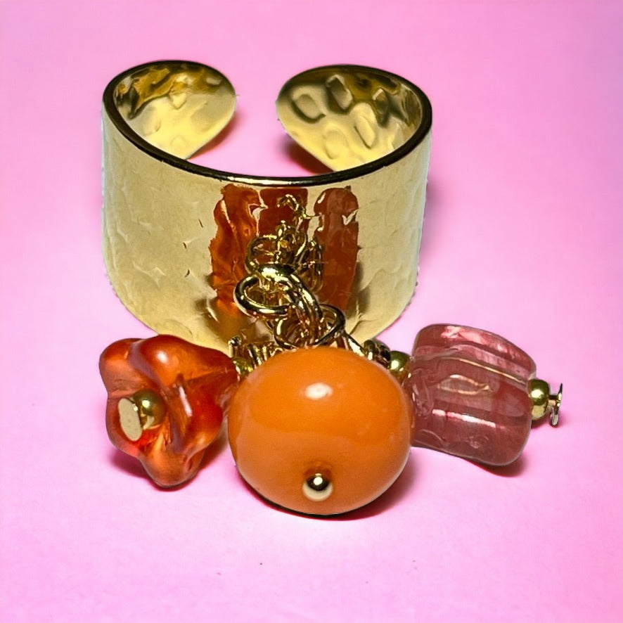 Bague "INES" dorée or fin avec pierre d’ Opale et Quartz