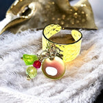Bague "LUCIE" dorée or fin en Péridot Labradorite et Agate avec sequin émaillé