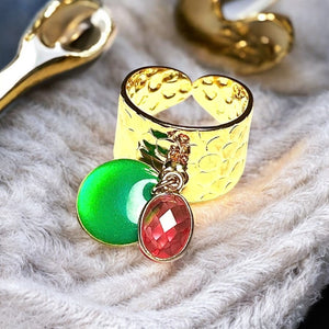 Bague "OPHELIE" dorée or fin en pierre de tourmaline rose et sequin émaillé