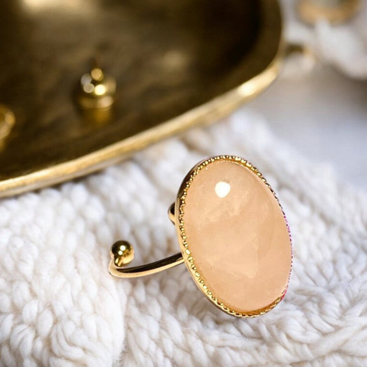 Bague "ROSALIE" dorée or fin en pierre de Quartz Rose