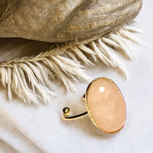 Bague "ROSALIE" dorée or fin en pierre de Quartz Rose