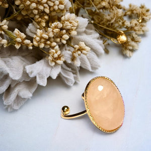Bague "ROSALIE" dorée or fin en pierre de Quartz Rose