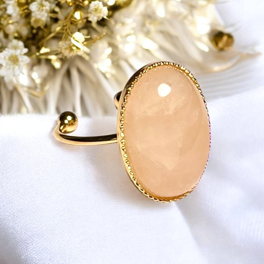 Bague "ROSALIE" dorée or fin en pierre de Quartz Rose