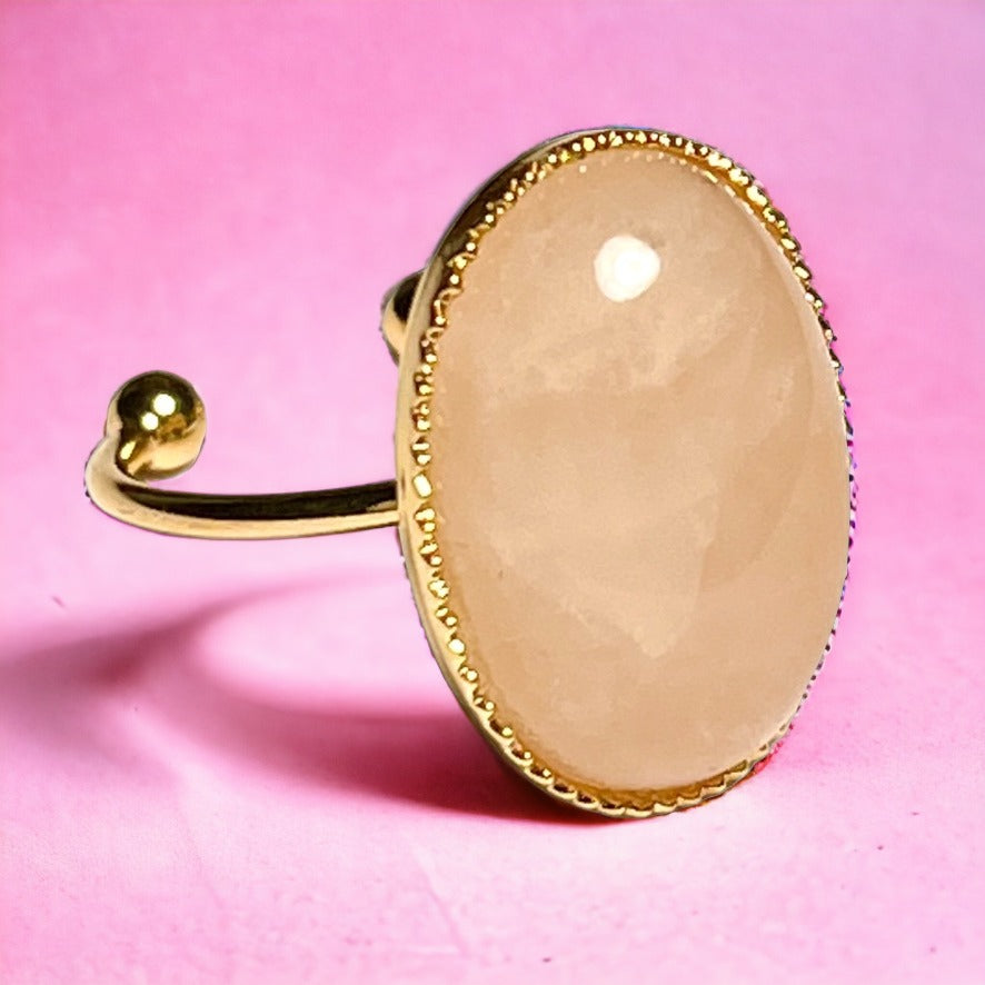 Bague "ROSALIE" dorée or fin en pierre de Quartz Rose