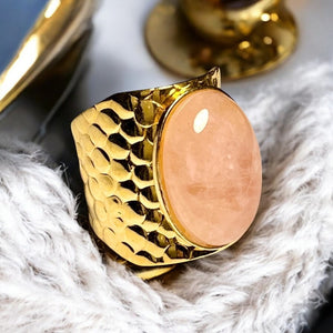 Bague "AURELIE" dorée or fin en pierre de quartz rose