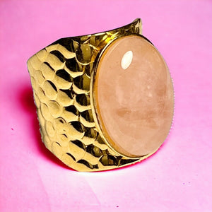 Bague "AURELIE" dorée or fin en pierre de quartz rose