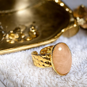 Bague "COLINE" dorée or fin en pierre de Quartz Rose