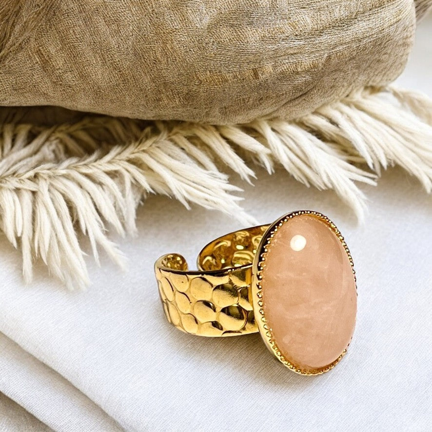 Bague "COLINE" dorée or fin en pierre de Quartz Rose