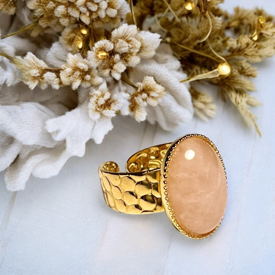Bague "COLINE" dorée or fin en pierre de Quartz Rose