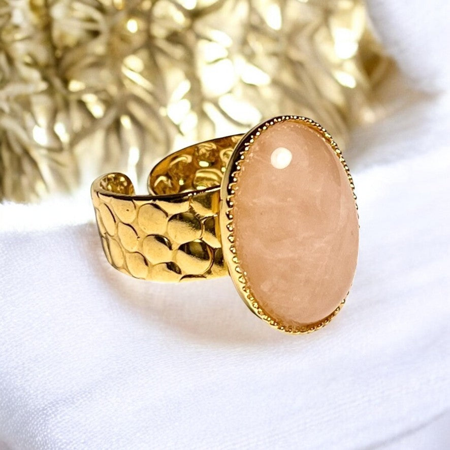 Bague "COLINE" dorée or fin en pierre de Quartz Rose
