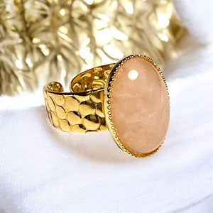Bague "COLINE" dorée or fin en pierre de Quartz Rose