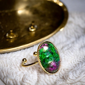Bague "AXELLE" dorée or fin en pierre de Zoïsite